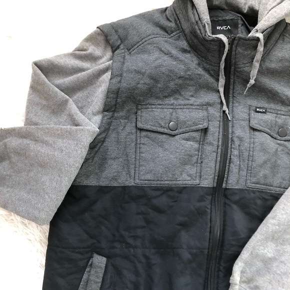 RVCA Men’s Black and Grey Vest Jacket Long Sleeve W/ Hood Size XXL - Picture 2 of 8